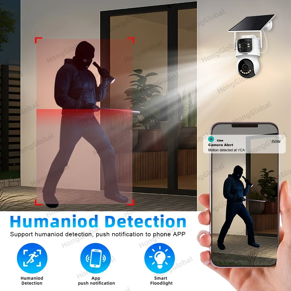 Cámara de seguridad de Metal Icsee 8MP 4K visión nocturna a todo Color WiFi 4G AOV cámara CCTV PTZ Solar de seguridad de doble lente inalámbrica para exteriores