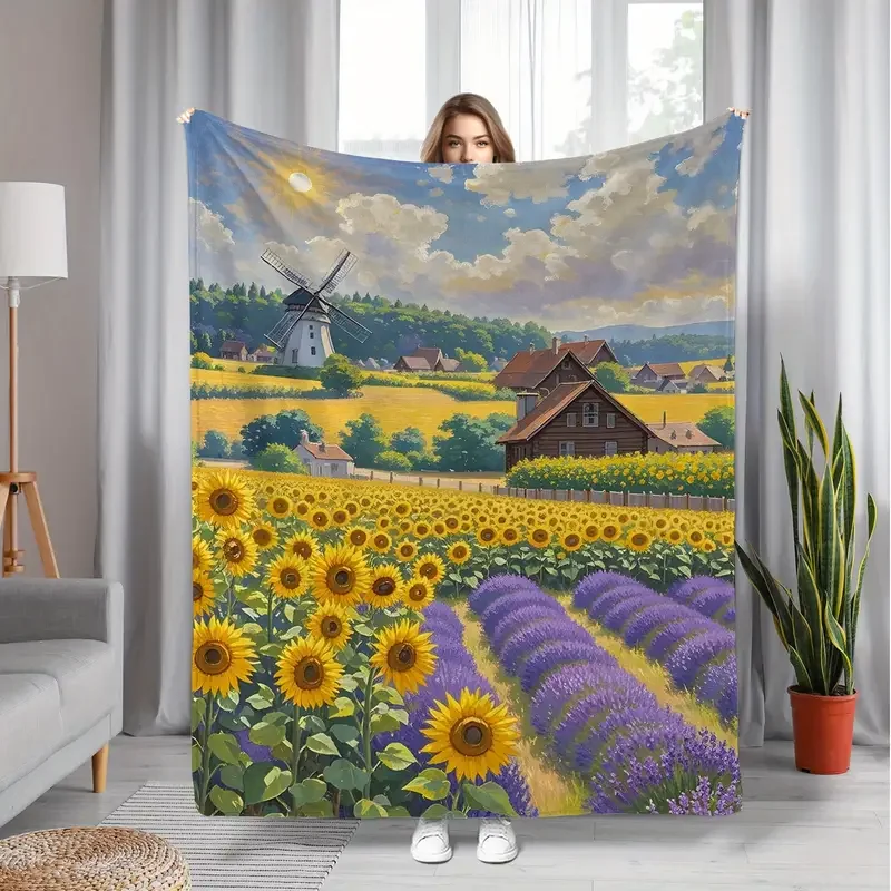 

Фланелевое одеяло с цветами и ветряной мельницей для дивана, кровати, офиса, путешествий, кемпинга, рождественского праздничного подарка