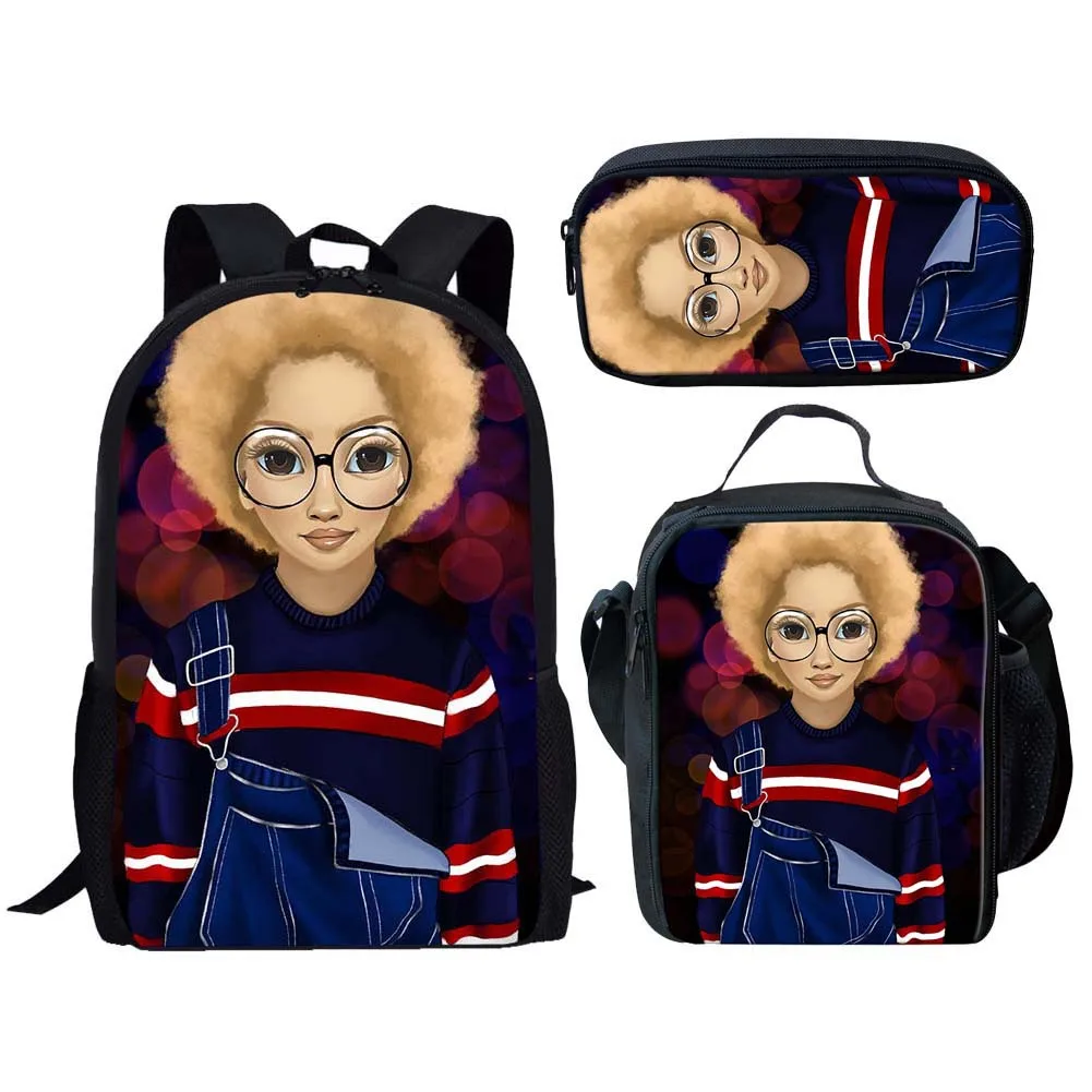 Popular Cartoon Funny African Girls 3D Print 3pcs/Set pupil School Bags Laptop Daypack Backpack Lunch bag Pencil Case