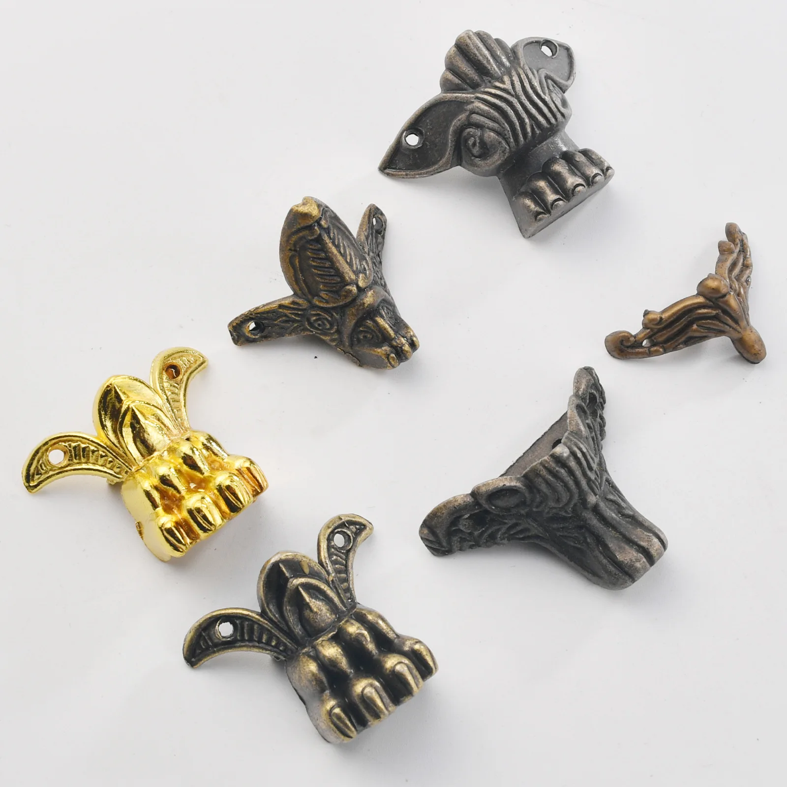 Antique foot tiger wooden box gift four-sided corner protection code decorative zinc alloy bag hardwar