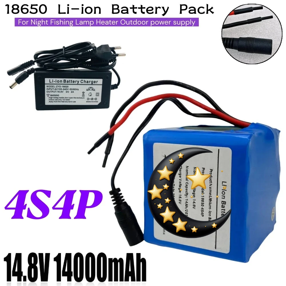 

Литиевая аккумуляторная батарея 4S4P 14.8В 14Ач 18650 для светодиодного фонаря для ночной рыбалки, нагревателя, шахтерского фонаря, усилителя, с BMS
