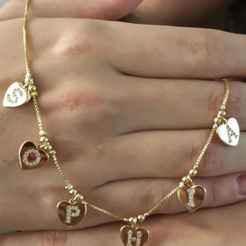 

Diamond Heart Letter Name Necklace Customized Heart Initial Necklace Multiple Name Personalized Zircon Letter Pendants