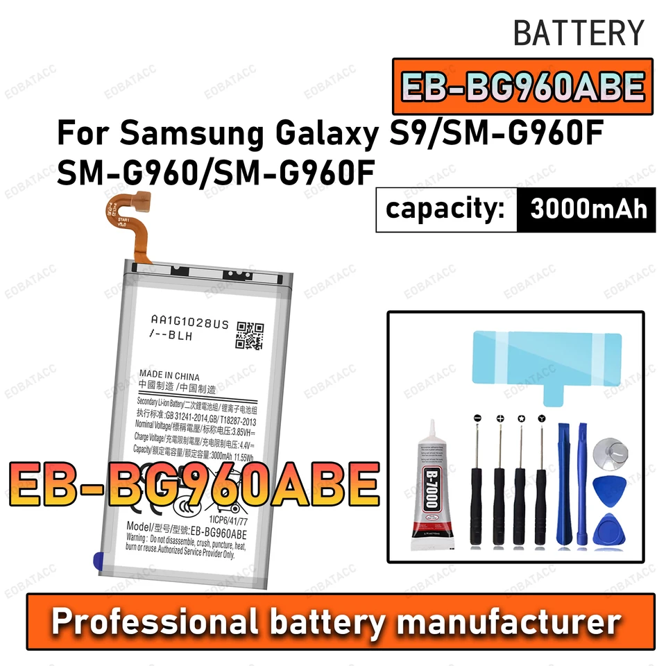 100% Nueva Cero Ciclos EB-BG960ABE Batería para Samsung Galaxy S9/SM-G960F/SM-G960 Reemplazo de teléfono Batería + Herramientas gratis