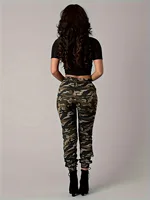 Women's 2026 Casual Camo Print Cargo Pants with Flap Pockets Straight Leg Pants for Spring & Summer 3