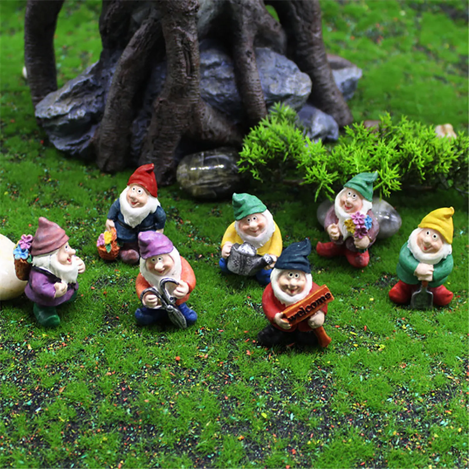 Funny Gnome Statues Resin Mini Fairy Garden Dwarf DIY Craft Micro Landscape Moss Potting Lawn Ornament Outdoor Figurine Ornament