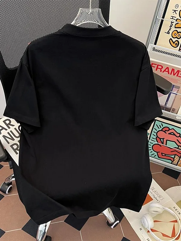 Summer Thin Short Sleeve T-Shirt Men's Embroidered Casual Trendy Brand round Neck Retro Pure Cotton Design Sense Body Shirt