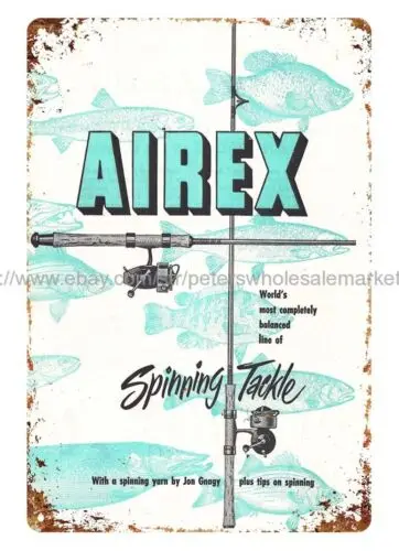 1955 Airex Spinning Tackle fishing rod reel metal tin sign apartment decor store