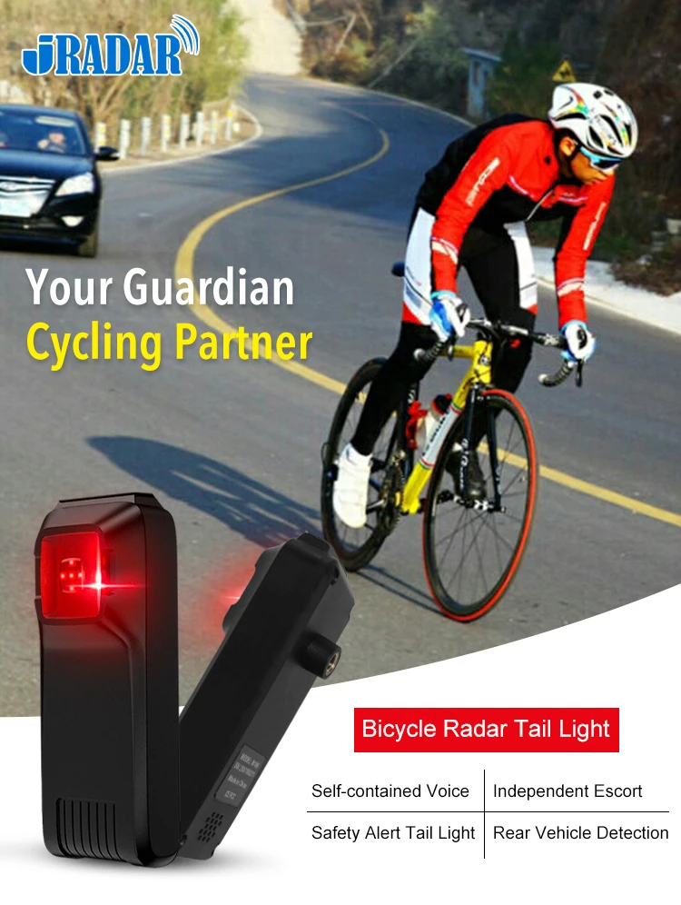 Jradar W100 Bicycle Rearview Radar Cycling Radar Tail Light Brake Sensing Lamp Saddle Seatpost Ebike Waterproof Bike Taillight