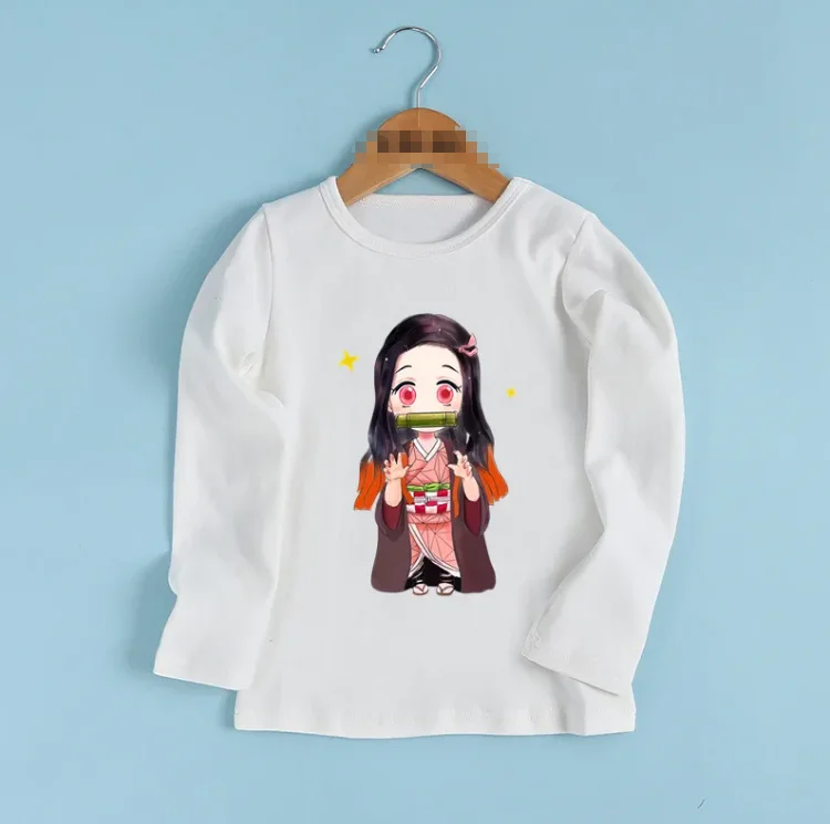 Anime Demon Slayer Kamado Nezuko Cartoon Kids T shirt Children New Clothes Baby Boys and Girls Long Sleeve T-shirt,