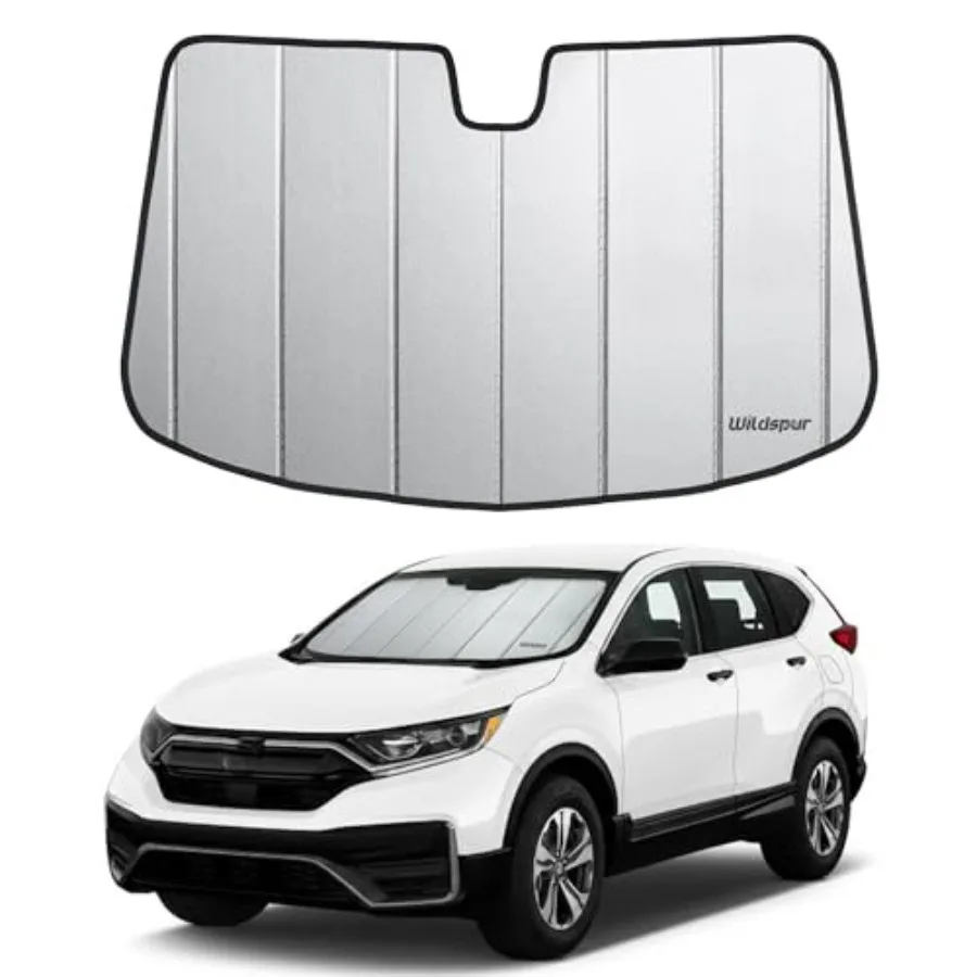 

CR-V Windshield Sun Shade for 2017-2022 Honda CR-V, reflective polyester material, black, foldable and custom-fit for front win