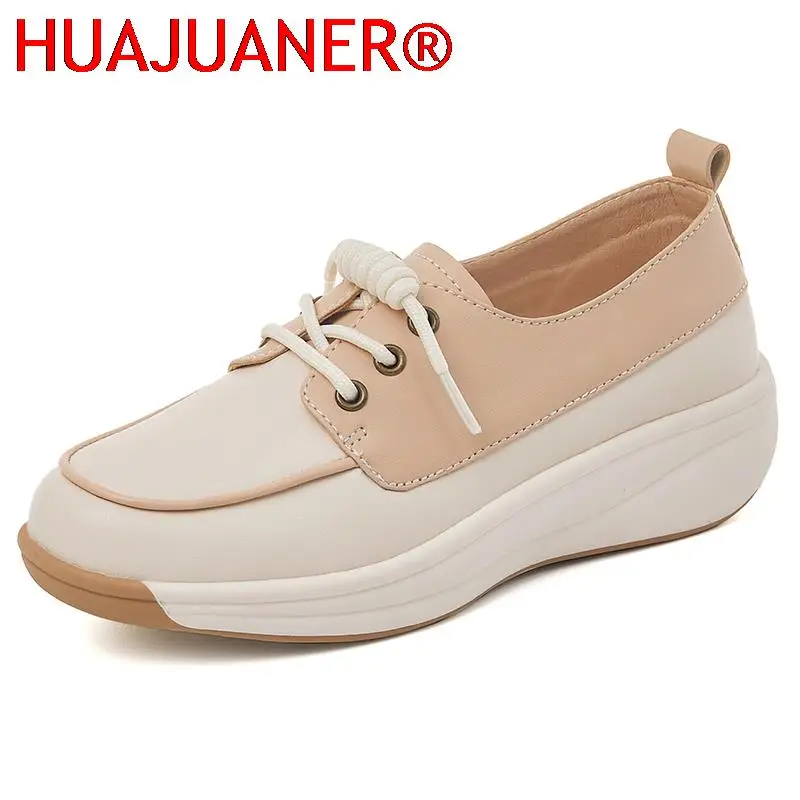 

Women Sneakers Loafers Platform Shoes Genuine Leather Patchwork Casual Shoes Ladies Outdoor Walking Shoes Zapatillas Mujer