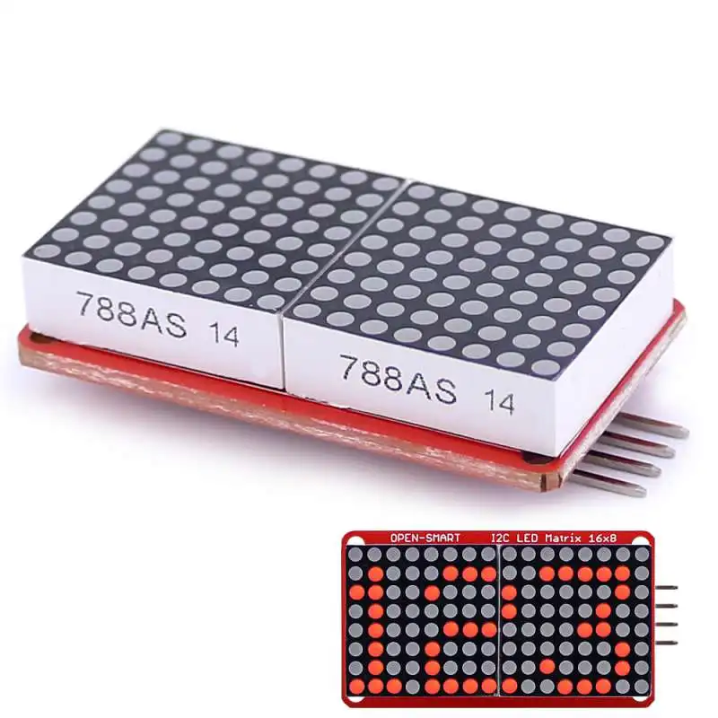 Module d'affichage de matrice de points, 5 pièces, 0.8 pouces 16x8 LED I2C, matrice LED rouge à 4 broches pour Arduino OPEN-SMART