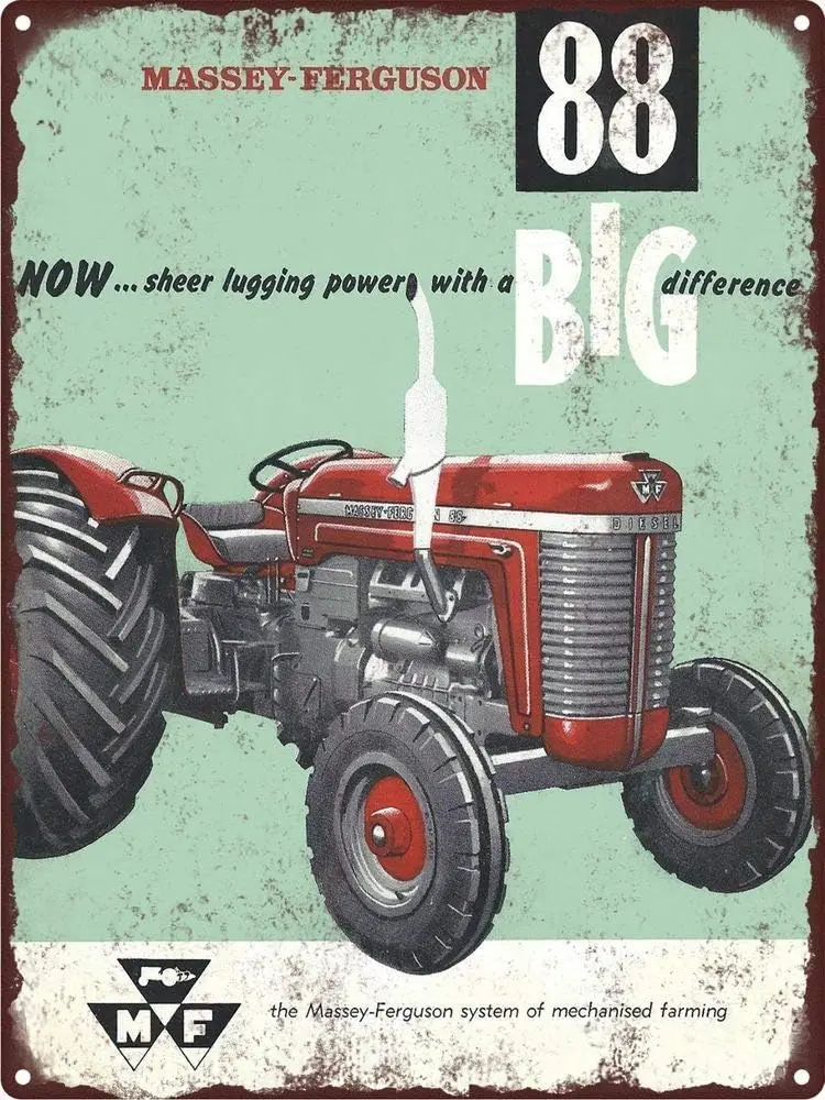 Pzecaru Vintage Retro Tractor Poster Metal Sign Massey Ferguson 88 Tractor Farm Wall Iron Painting Retro Plaque Decoration Metal