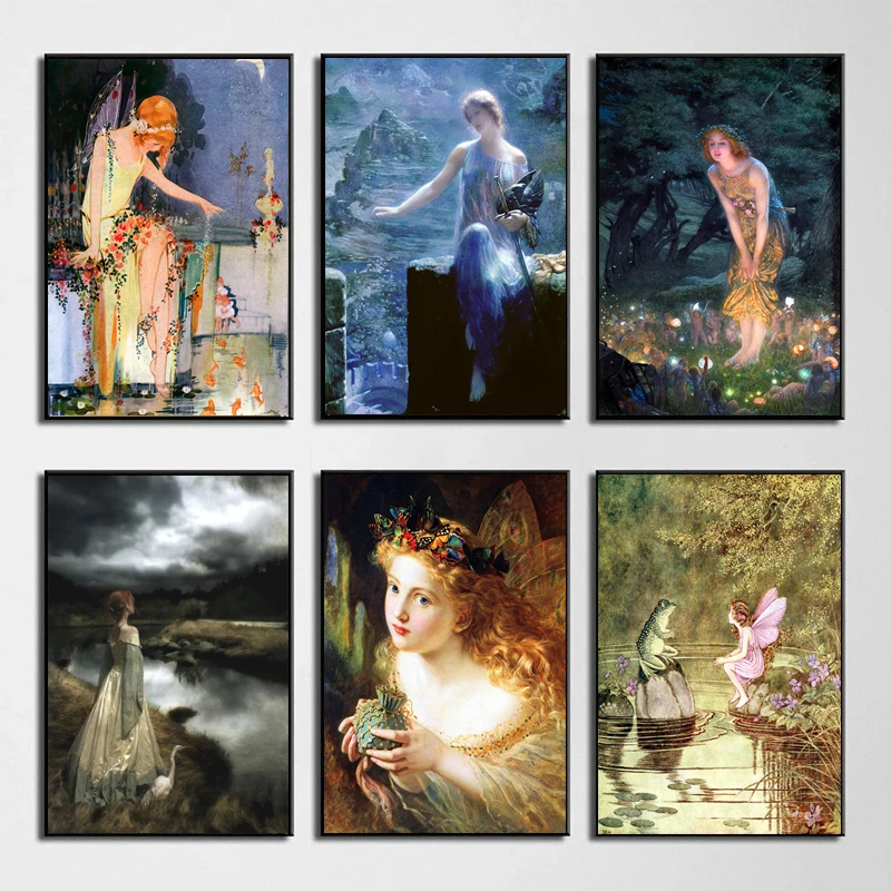 Vintage Fee Illustratie Kunst Print Prachtig Pre Rapaelite Schilderij Op Canvas Poster Galerij Muur Foto Woonkamer Decor