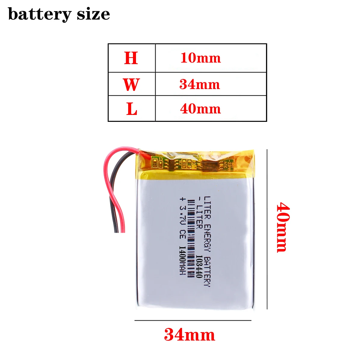 best battery brand 3.7 V 103440 lithium-ion polymer battery 1400 mah vehicle traveling data recorder LED speakers