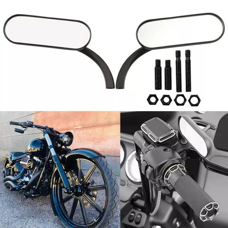 

2x Black Motorcycle Mini Oval Rearview Mirrors For Harley Davidson FXST FXR FXD