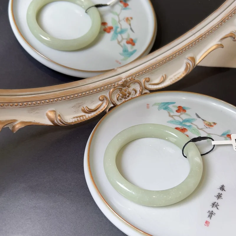 Hetian Girl'S Bracelet, -White Bangle, Jade, Lake Green,, , Fluorescent Bottom