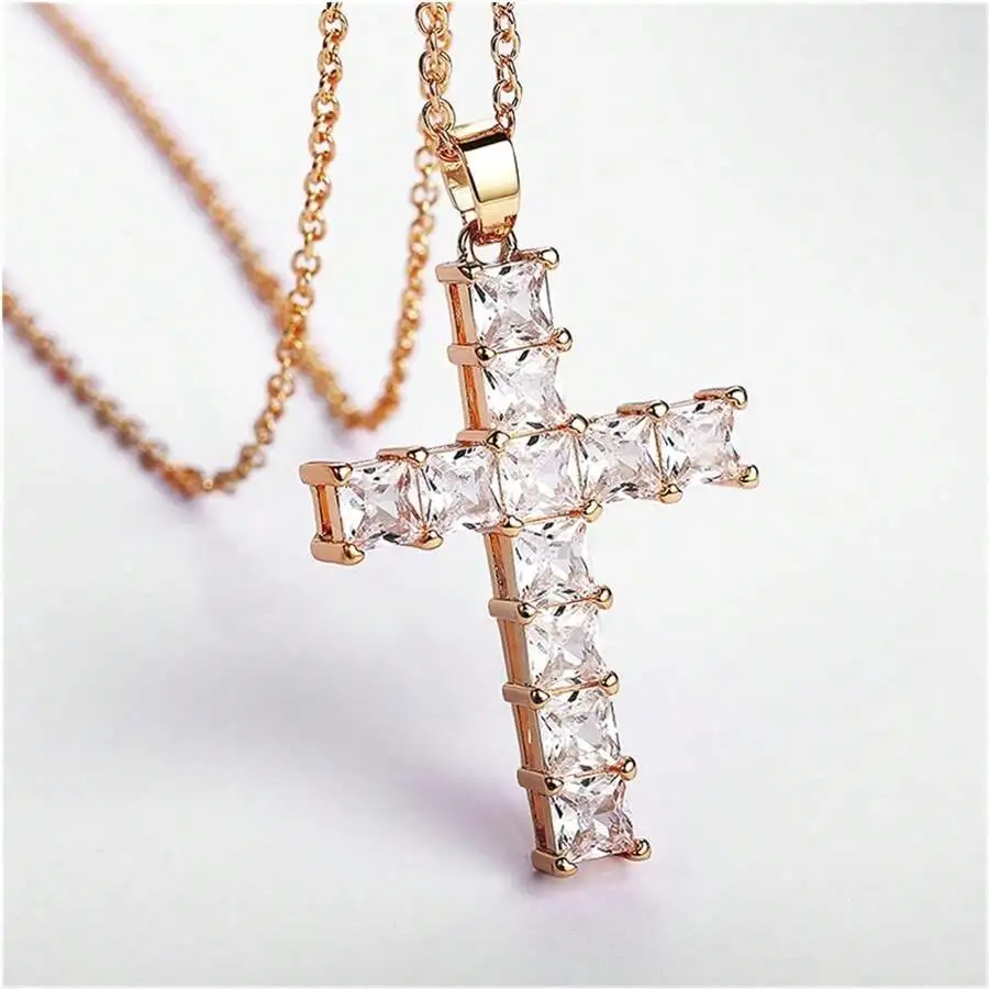 Collar de moda para mujer con dije de cruz de Jesús, dorado, cristales multicolor, para fiesta y tiempo libre 3