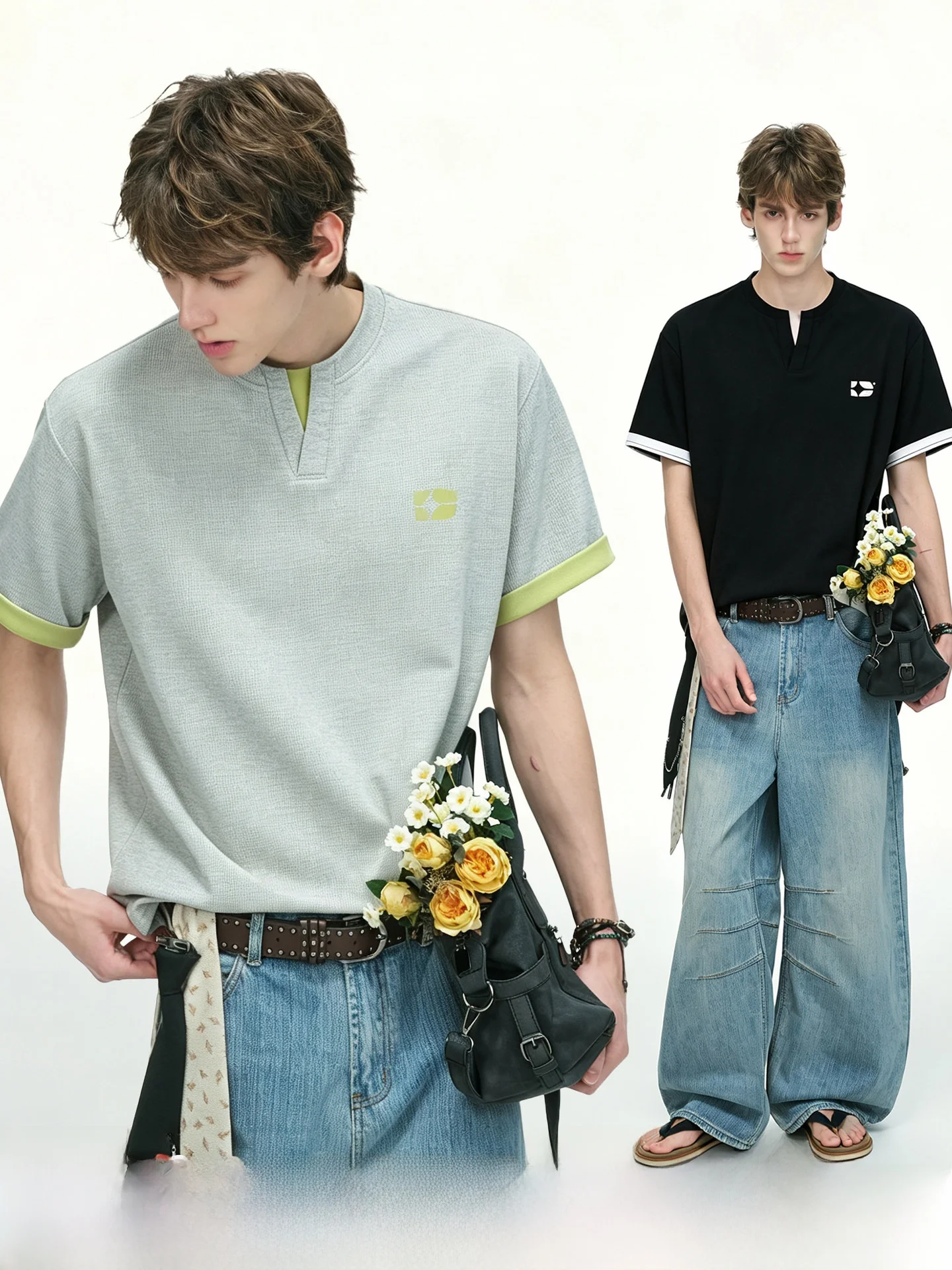 Dream Made Men's V-Neck Short Sleeve T-Shirt Color Block Cotton Casual Summer Fashion Commute Style Regular Fit Basic Tee