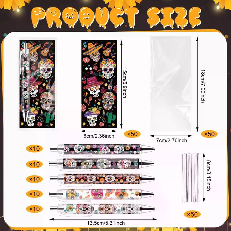 

50 Pcs Sugar Skull Pens Colorful Retractable Ballpoint Halloween Day of the Dead Fancy Pen for Teacher Student Sugar Skull Gifts