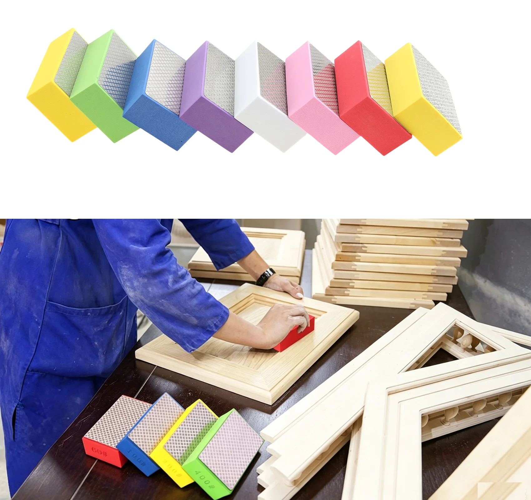 

8pcs/kit Diamond Hand Polishing Pads 60# 100# 120# 200# 240# 400# 600# 1000# Grits Sanding Block Stone Wood Metal Ceramic Tiles