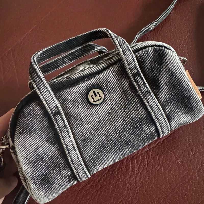 Tas Kotak Denim Mini Kasual Korea Untuk Wanita Tas Tangan Desainer Mewah Dompet 2025 Baru Dalam Proses Pencucian Kain Berpayet Bahu