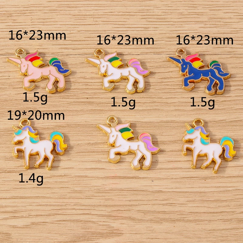 Tusember 10 Stück vergoldete Regenbogen-Emaille-Einhorn-Charm-Anhänger, Schmuckherstellung, Ohrringe, Armband, Halskette, Zubehör, DIY-Handwerk – Detail 1
