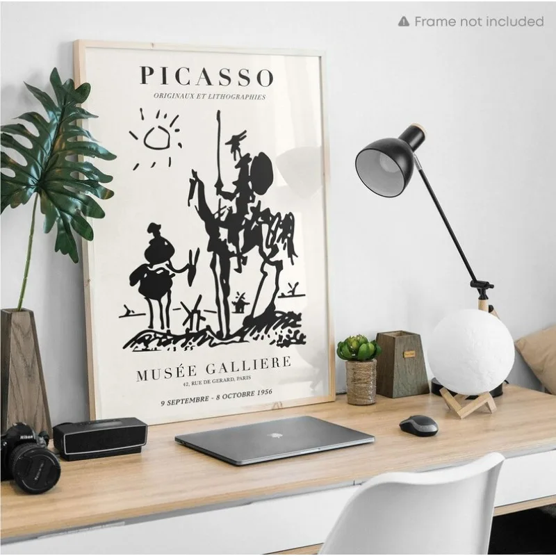 Pablo Picasso Don Quixote Exhibition Poster Mid Century Beige Blush Woman Sketch Canvas Painting Wall Art for Gallery Home Decor