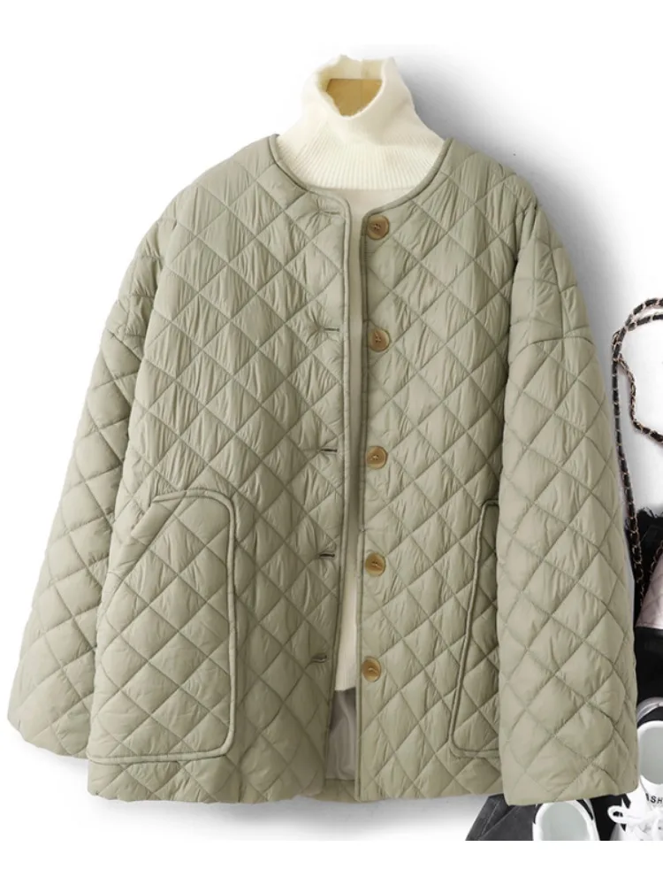 Korean Style Lightweight Cotton Jacket Women's Winter Loose Fit round Neck Quilted Coat Stylish Anti-Aging Cold Proof