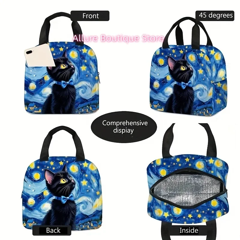 Cat Print Pattern Lunch Bag, Insulated Tote for Outings, Lightweight Fresh-Keeping Storage Bag, Non-Food Contact