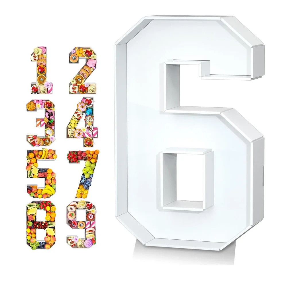 Número de cartón rellenable 6, bandeja de charcutería número Mache 6, contenedor de magdalenas de dulces con forma de número rellenable para alimentos