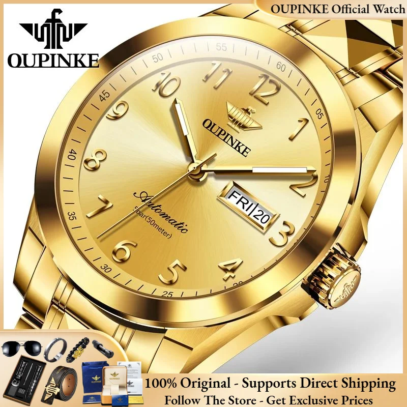 

OUPINKE 3228 Men Luxury Brand Watch Business Big Digital Calendar Week Watch Business Original Automatic Mechanical Men Watch
