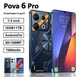 Smartfon Pova 6 Pro oryginalny 5G 7.3 cal HD 16G + 1TB telefon komórkowy Dual SIM telefony komórkowe 50 + 108MP 7000mAh Android 13 odblokowany NFC