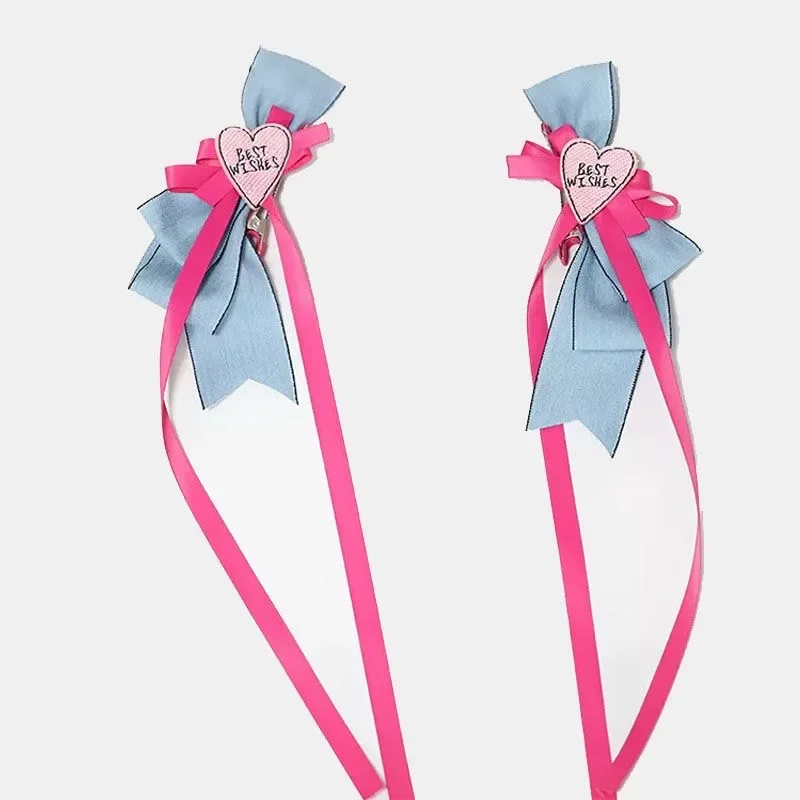 المألوف الوردي الأزرق شريط مزدوج القوس المرأة مشبك شعر فتاة حار الأمريكية الدوبامين دبوس الشعر الملحقات