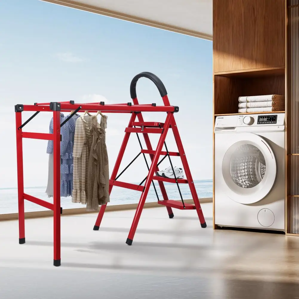 330lb Load Retractable Cloth Drying Rack Folding Clothes Non-slip 4 Step Ladder Indoor Outdoor Space Saving Home Clothes Balcony