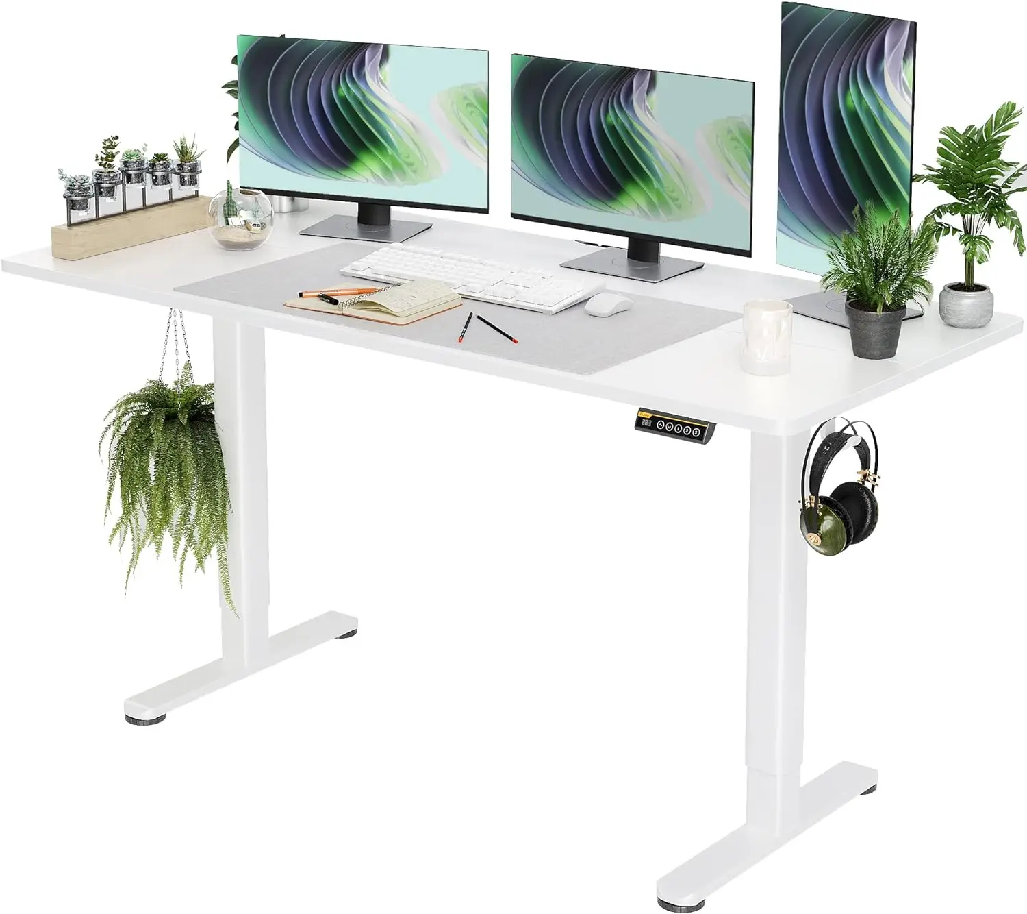 Standing Desk, Adjustable Height Stand up Desk, 63x24 Inches Sit Stand Home Office Desk with Splice Board, White