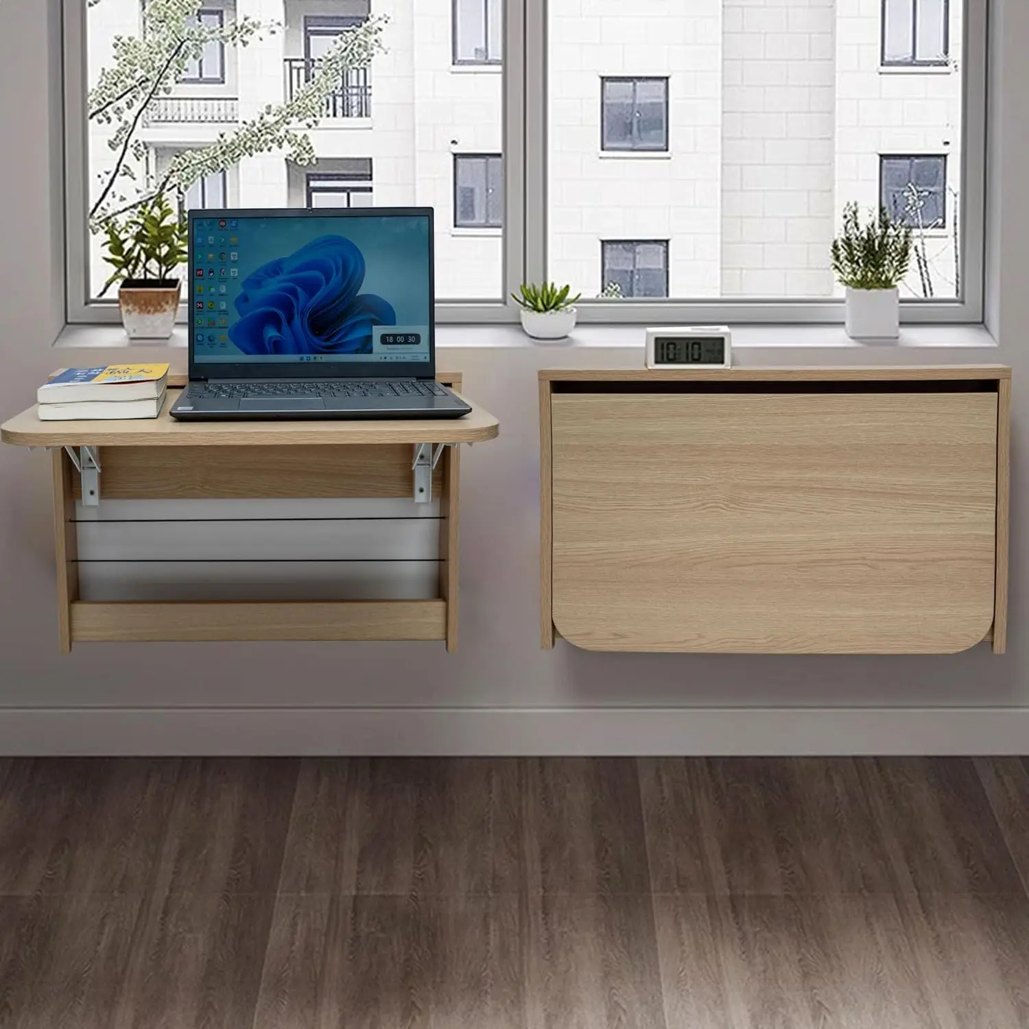 Folding Wall Table, Fold Down Table Wall Mounted, Floating Desk for Wall, Functional Hanging Desk for Home Office Workstation, L