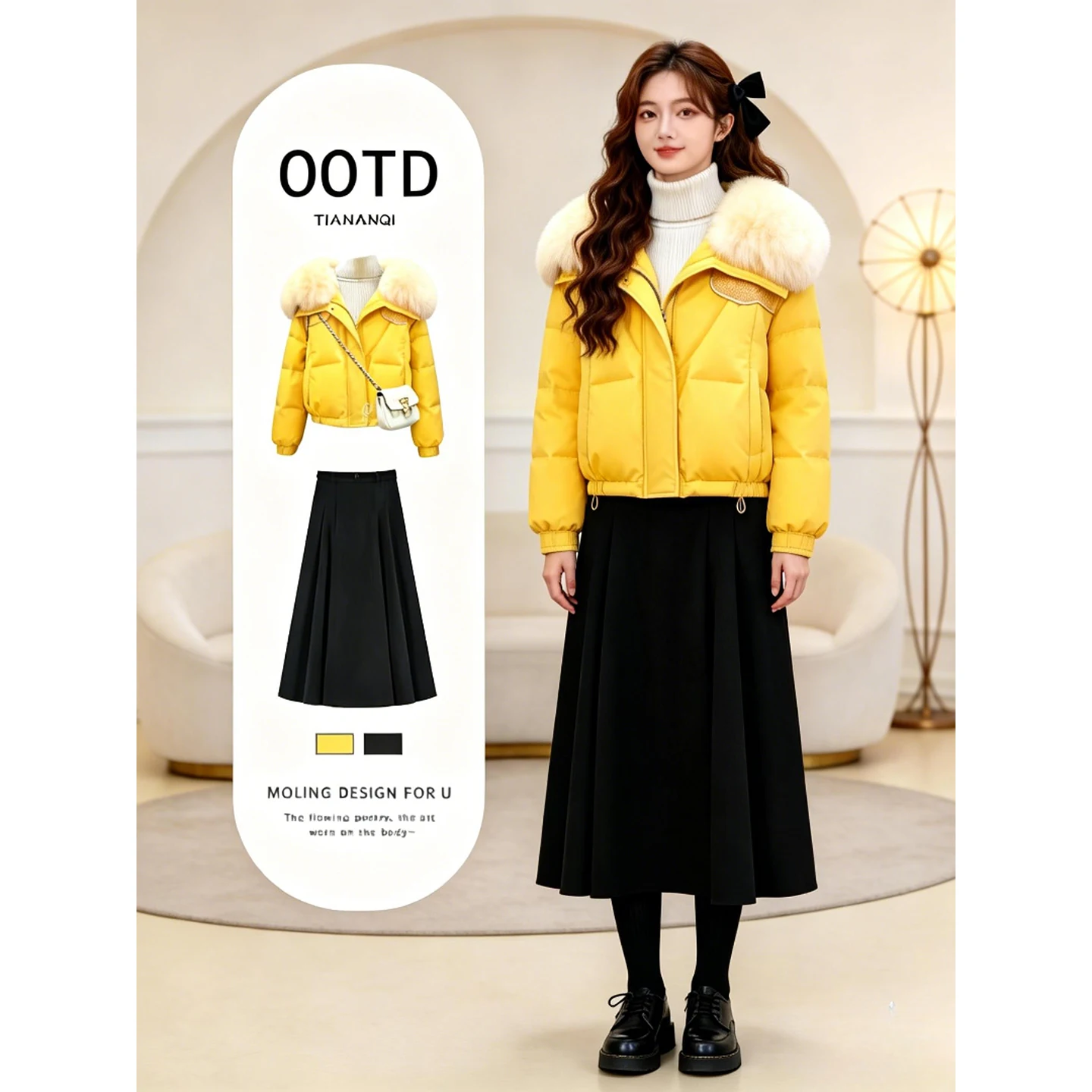 

Корейский дизайн, женский хлопковый жакет с большим воротником и плиссированная юбка, комплект из двух предметов, весенняя мода 2026