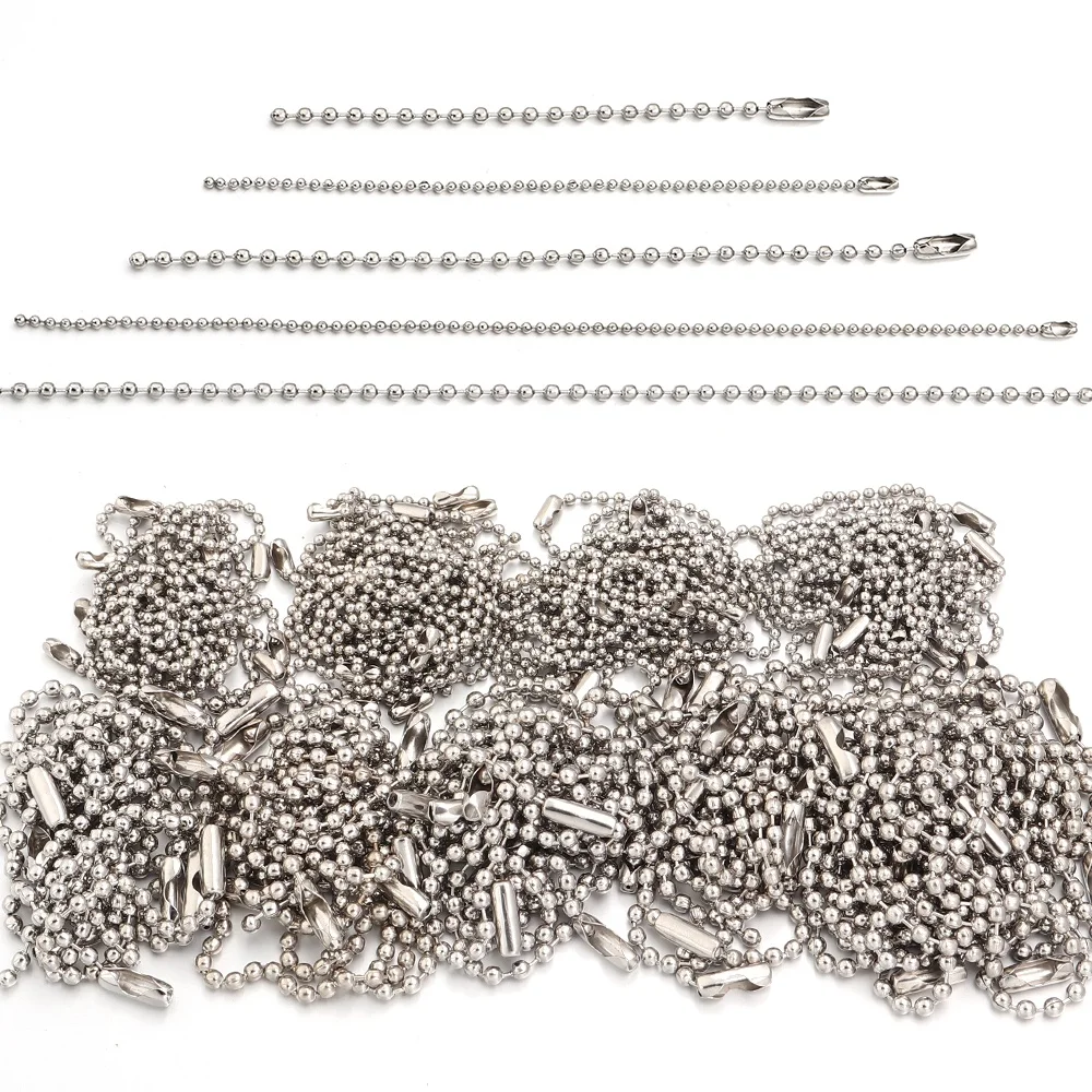 100pcs 8/10/12/15cm Rhodium Ball Bead Chains For DIY Keychain Dog Tag Chain Chain Label Hand Tag Jewelry Making Accessories