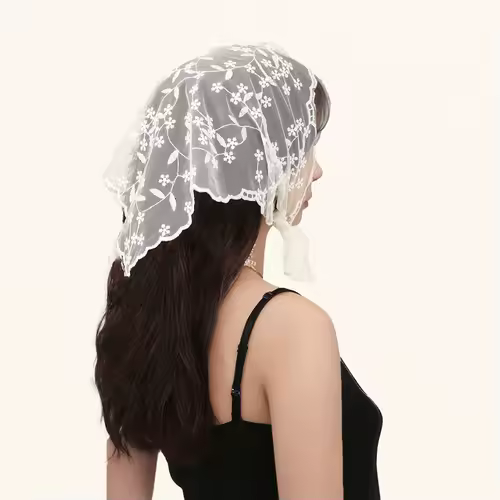 Elegant Lace Scarf Hollow Out Embroidery Foulard Bandana Solid Color Triangular Scarf Thin Vintage HandkerChiefs for Hair Woman - Image 35