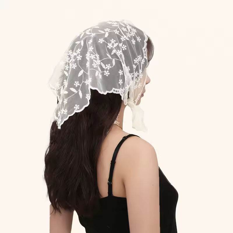 Elegant Lace Scarf Hollow Out Embroidery Foulard Bandana Solid Color Triangular Scarf Thin Vintage HandkerChiefs for Hair Woman - Image 35