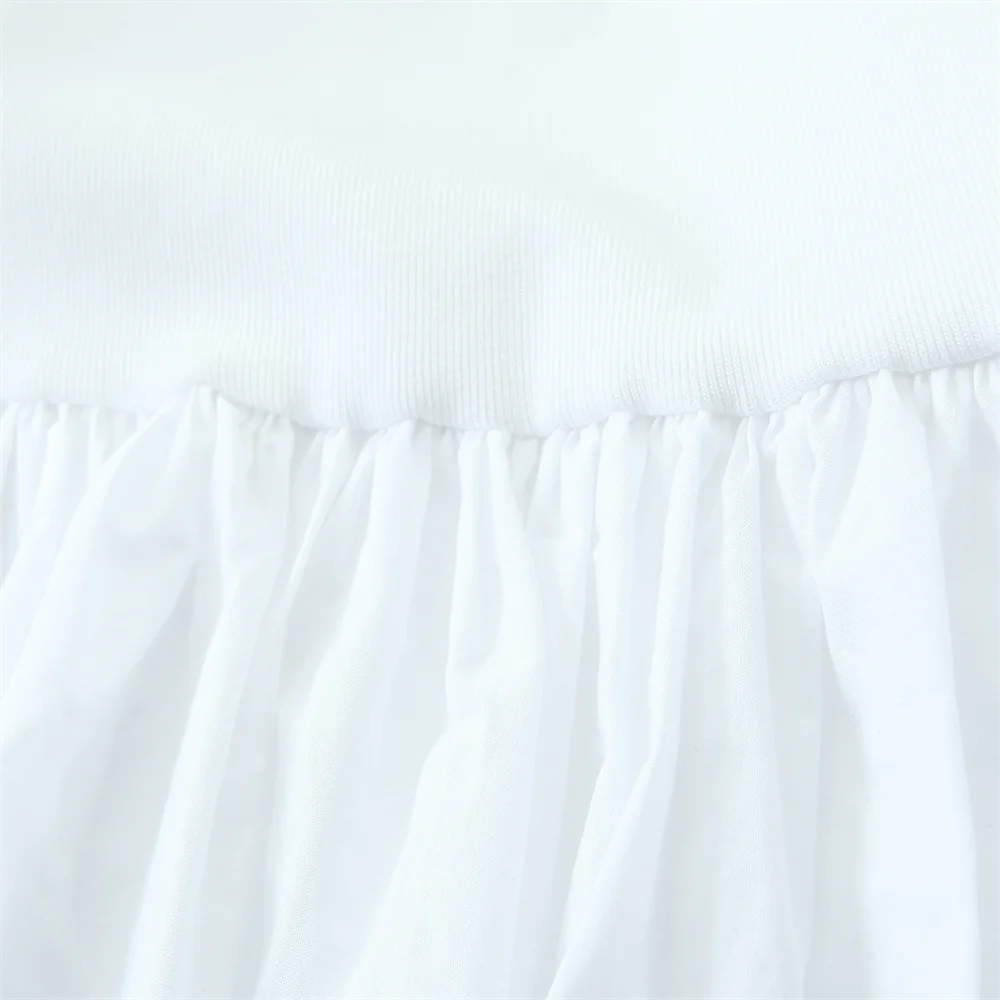 Taop&Za 2024 Spring Square Neck White Short Spliced Short Skirt Style Hem Long sleeved Top for Women