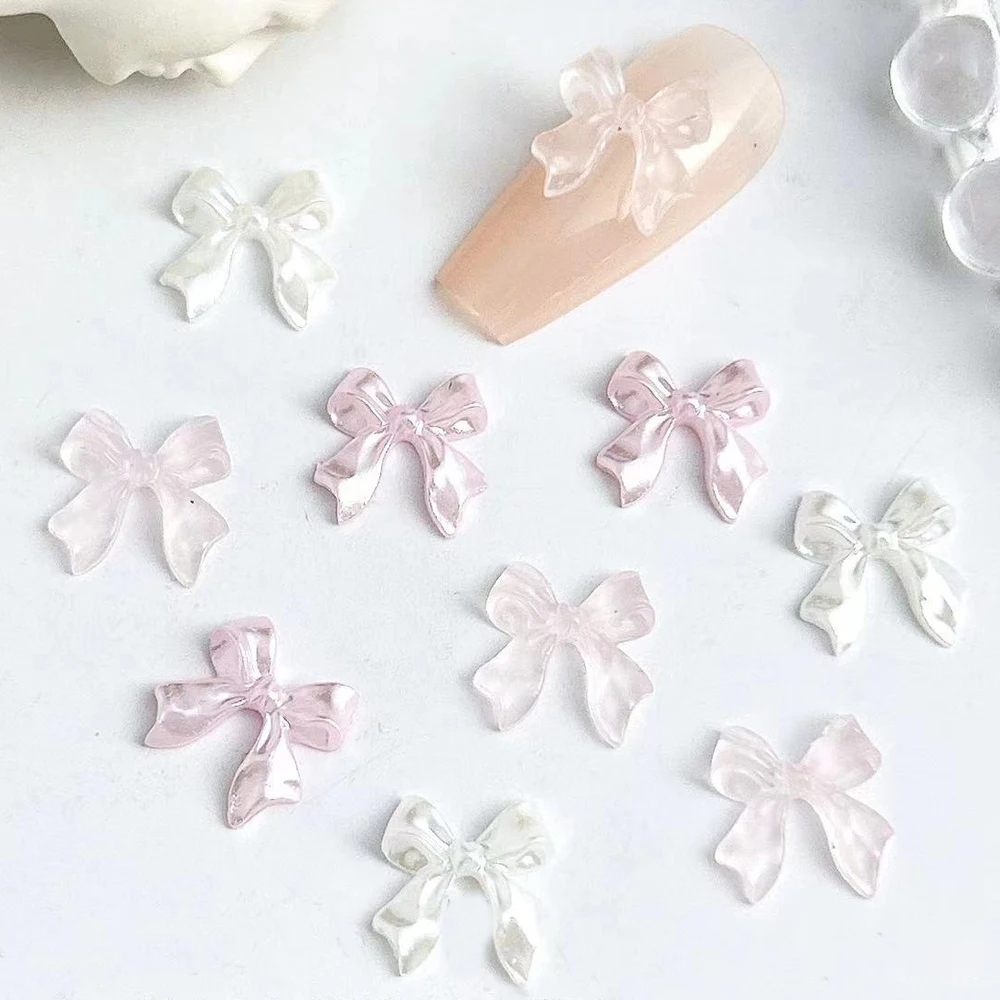 50pcs Pearl Cluster Bow Nail Art Charms 3D Kawaii Pink White Bows Nail Decoration DIY Japanese Resin Ribbon Manicure Decor Parts