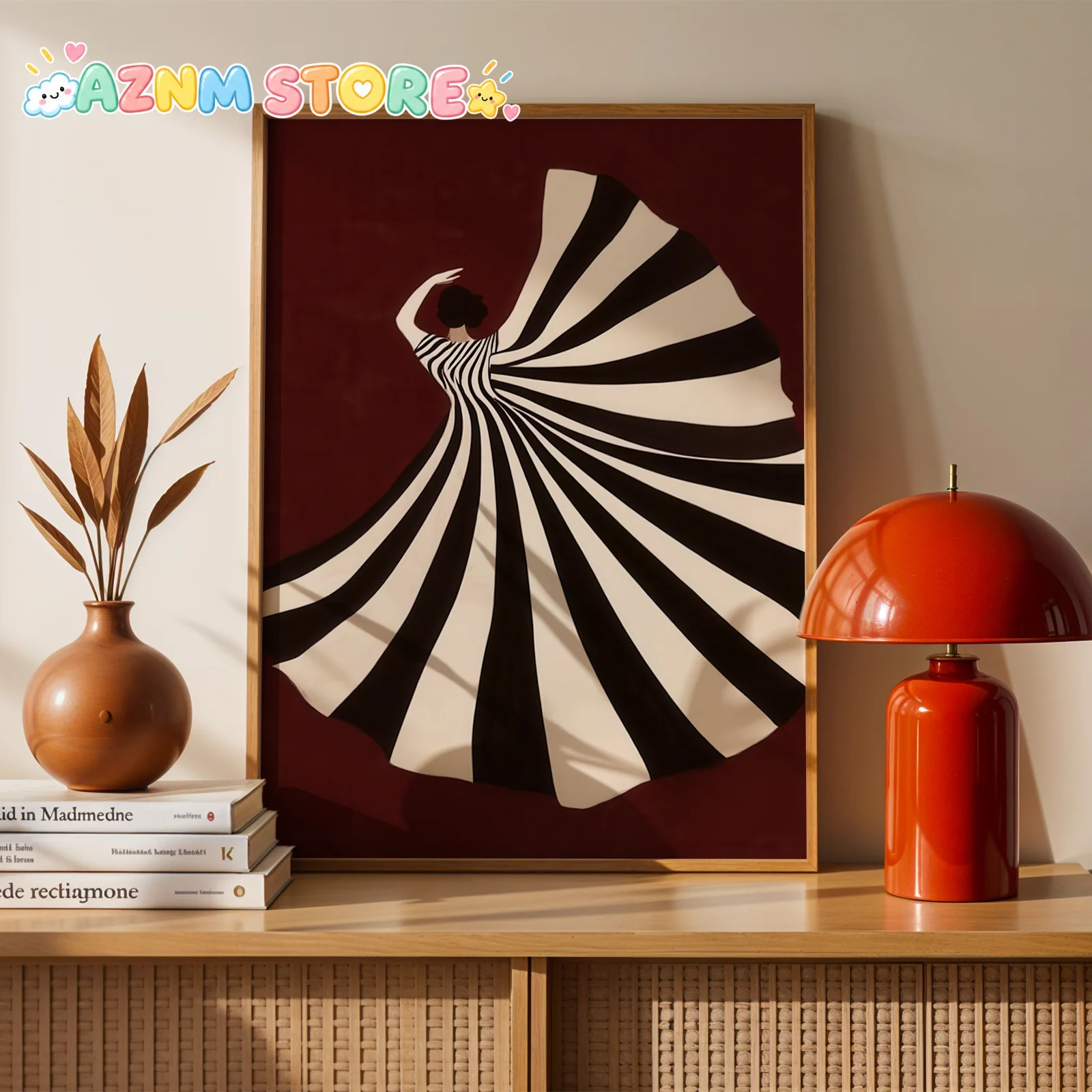 1pc Wall Decoration, a Retro Poster Featuring a Minimalist Striped Dress Canvas Artwork, a Striking Abstract Representation o