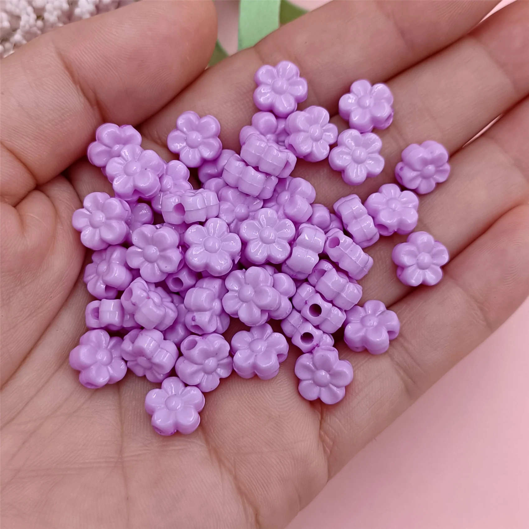 50Pcs 9mm Acrylic Solid Color Flower Shape Loose Beads DIY Crafts Necklace Bracelet Pendant For Jewelry Accessories