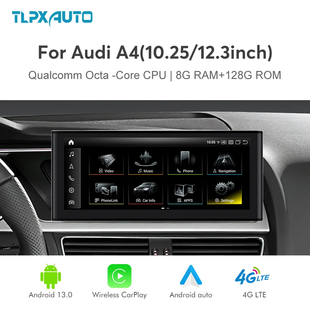 

10,25 дюйма 12,3 дюйма Android 13.0 8G 128 ГБ сенсорный экран Carplay Android Auto для Audi A3 A4 A5 Q3 Q5 Q7 GPS автомобильный мультимедиа