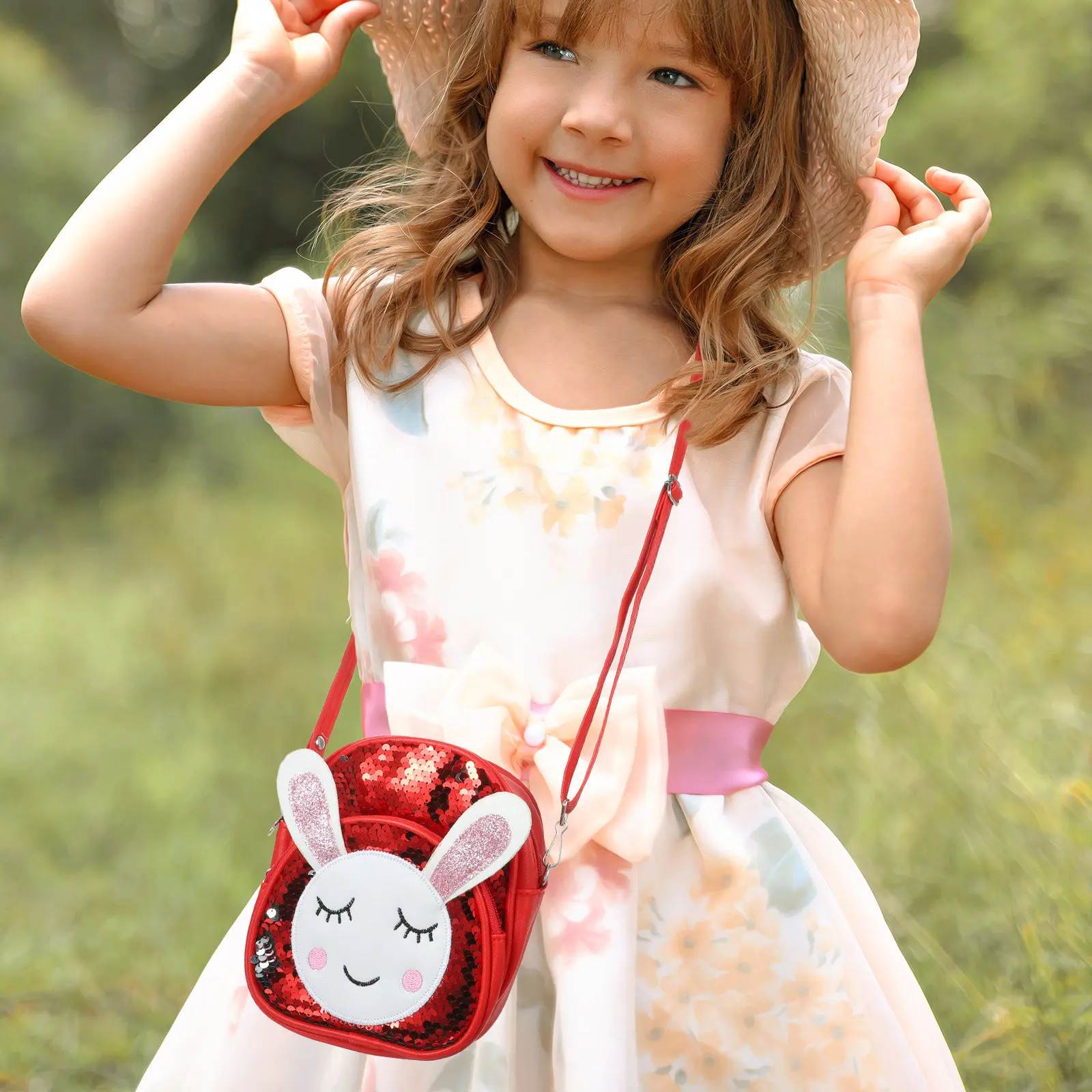 

Sequin Rabbit Children Backpack Lightweight Durable School Bag for Girls Camping Shopping Short Trip Lovely Shoulder Bag
