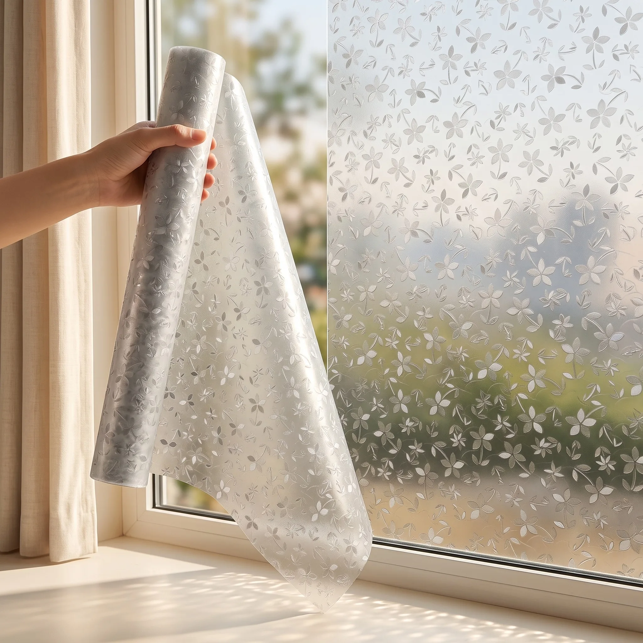 Fresh Small Floral Static Cling Window Film No Glue Frosted Privacy Glass Film, Rustic Flower Decor for Bathroom Kitchen DIY Cut