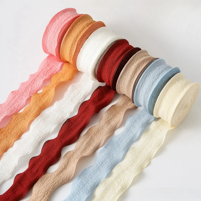 

10Yards/Roll Fishtail Yarn Pleated Chiffon Ribbon Wavy Edged Ribbon For DIY Craft Bouquet Gift Wrapping Wedding Party Decoration