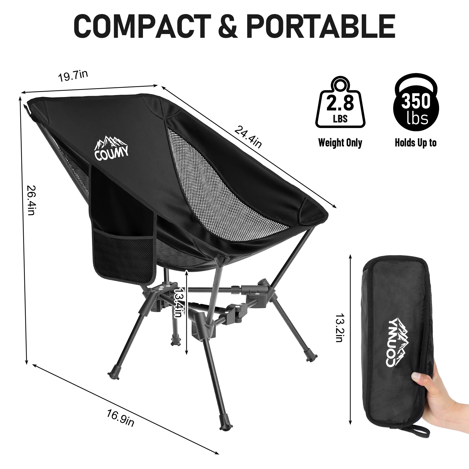 2 Pack Ultralight Portable Camping Chair Backpacking Chair, Folding Camping Chair with Side Pockets Lightweight Lawn Chair image 2